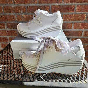 Volatile Elevation Platform Sneakers- white leather